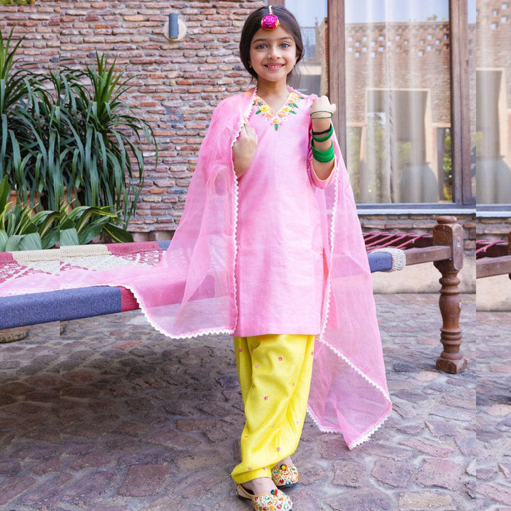 Handcrafted peach salwar suit for girls with Swarovski lace for wedding wear in Singapore