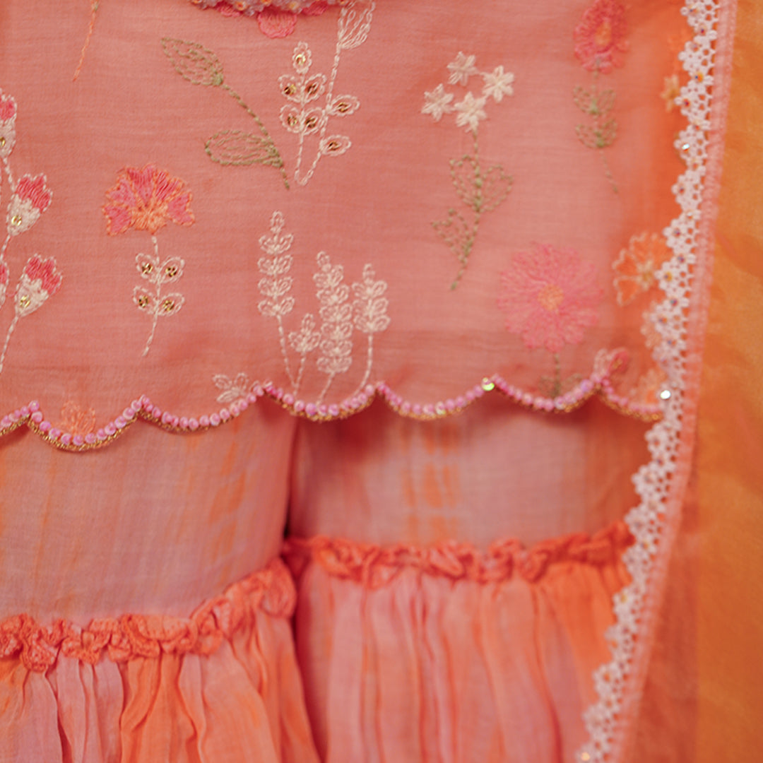 Handmade peach embroidery sharara for girls Navratri wedding Telangana