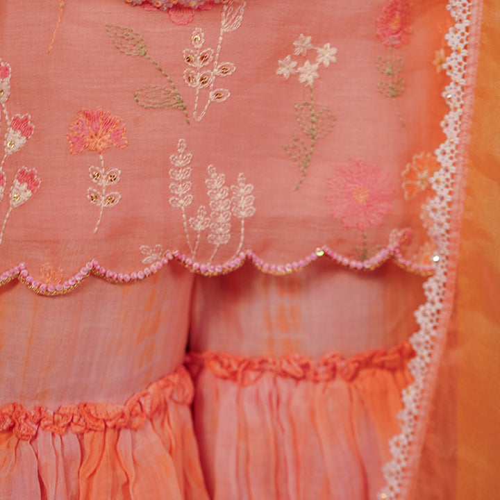 Handmade peach embroidery sharara for girls Navratri wedding Telangana