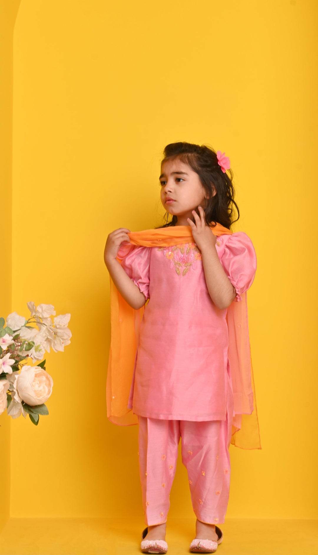 Designer peach organza salwar for girls for wedding festivities in posh India