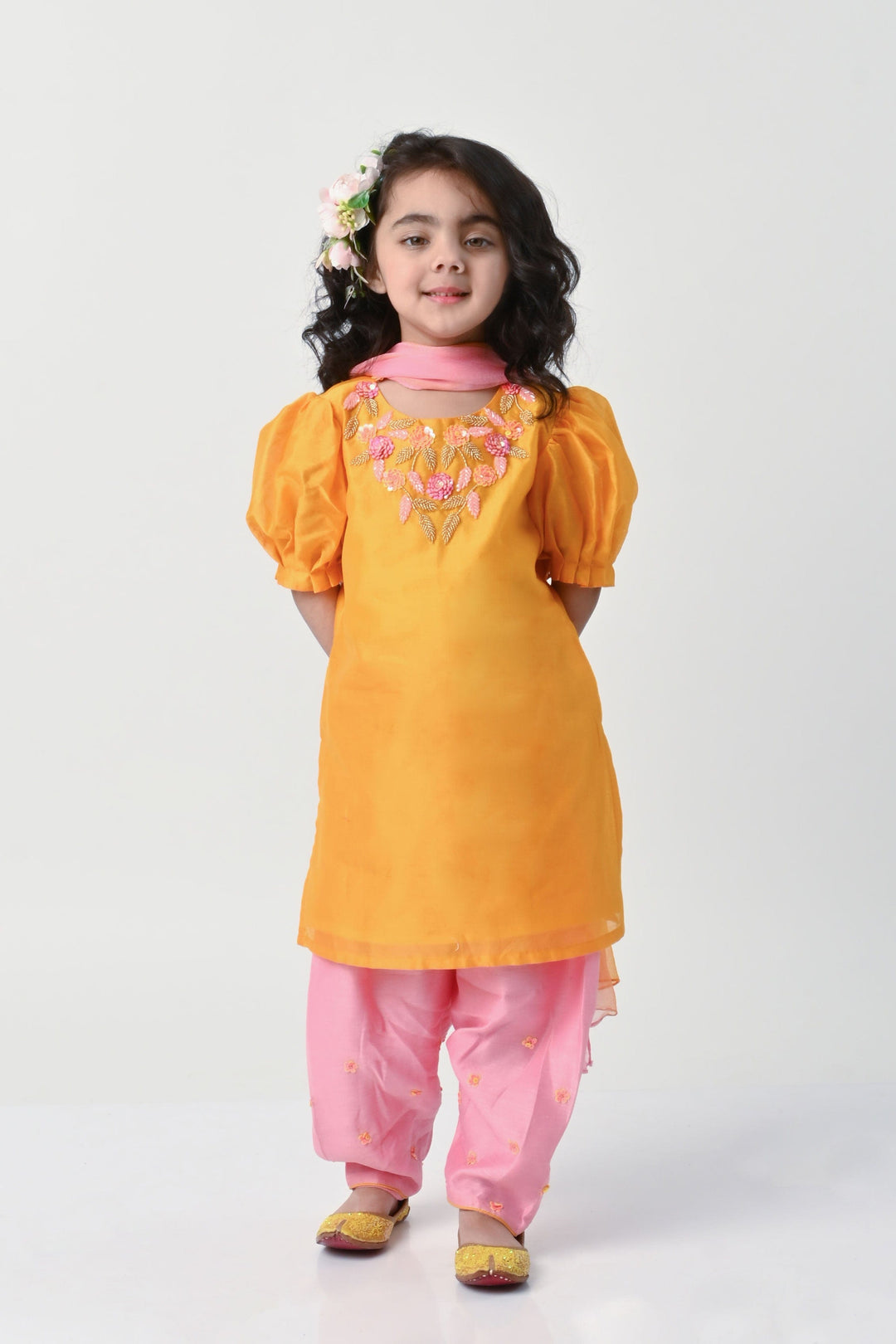 Mustard and peach suit salwar for girls for Eid and wedding celebrations in Dubai