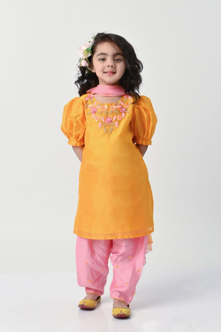 Mustard and peach suit salwar for girls for Eid and wedding celebrations in Dubai