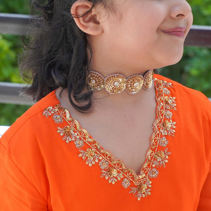 Girls golden handmade choker with sequins for lehenga sharara suit ethnic festivals in Dubai