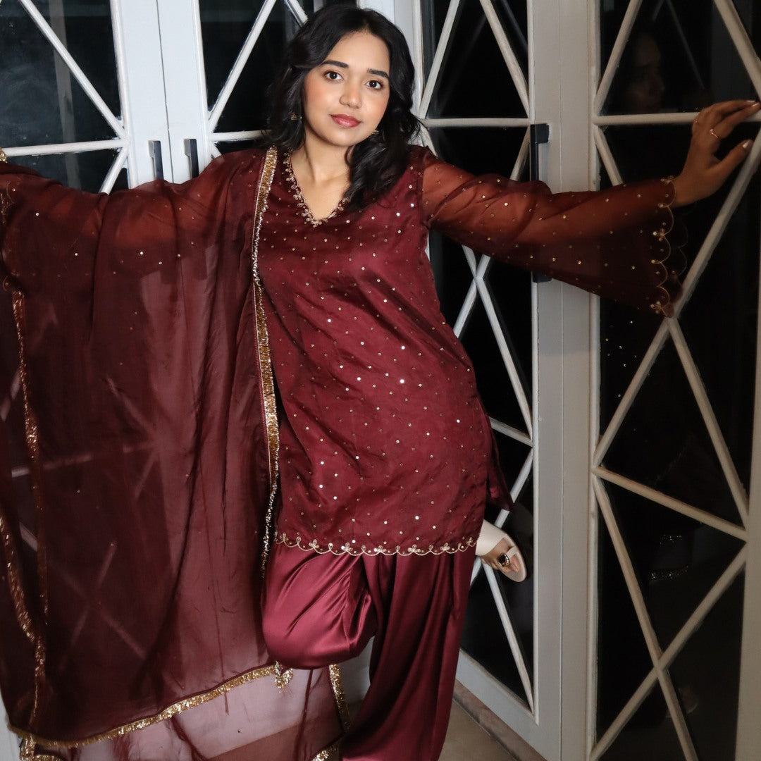 Festive Raksha Bandhan chocolate wine salwar set