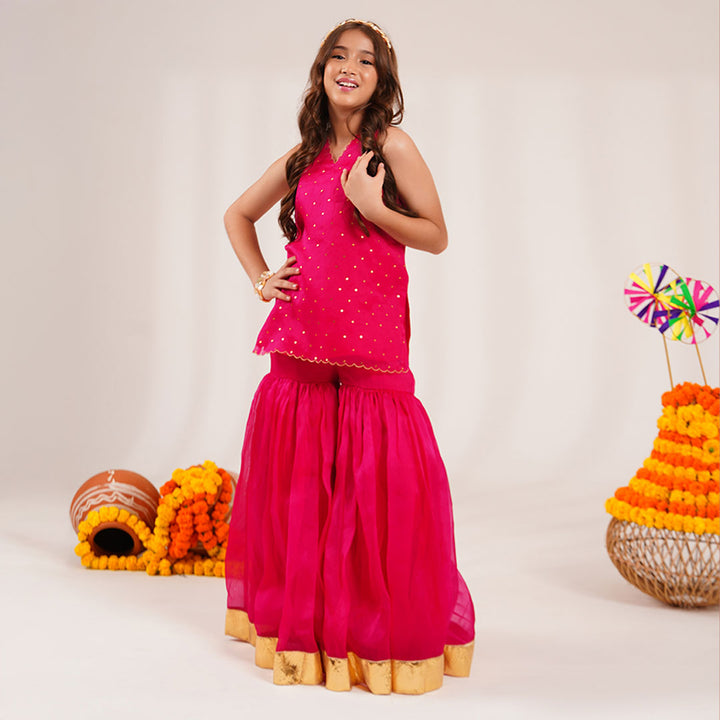 Fuschia pink sharara suit kids wedding guest outfit Jubilee Hills Hyderabad