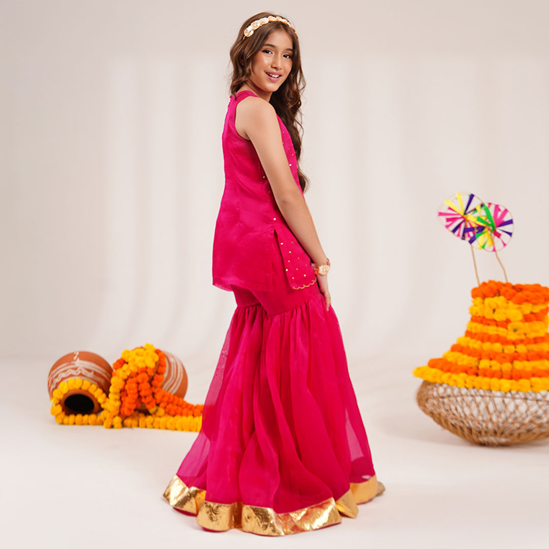Organza dupatta sharara mother daughter twinning set Banjara Hills Hyderabad