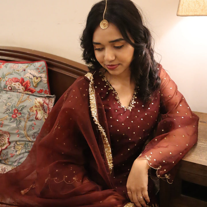 Ganesh Chaturthi chocolate wine festive outfit for girls