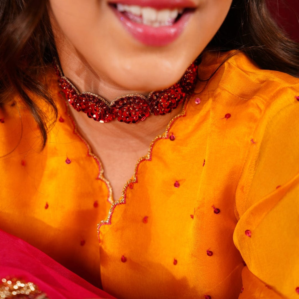 Luxury kids wear jewelry accessory red choker for Diwali and weddings