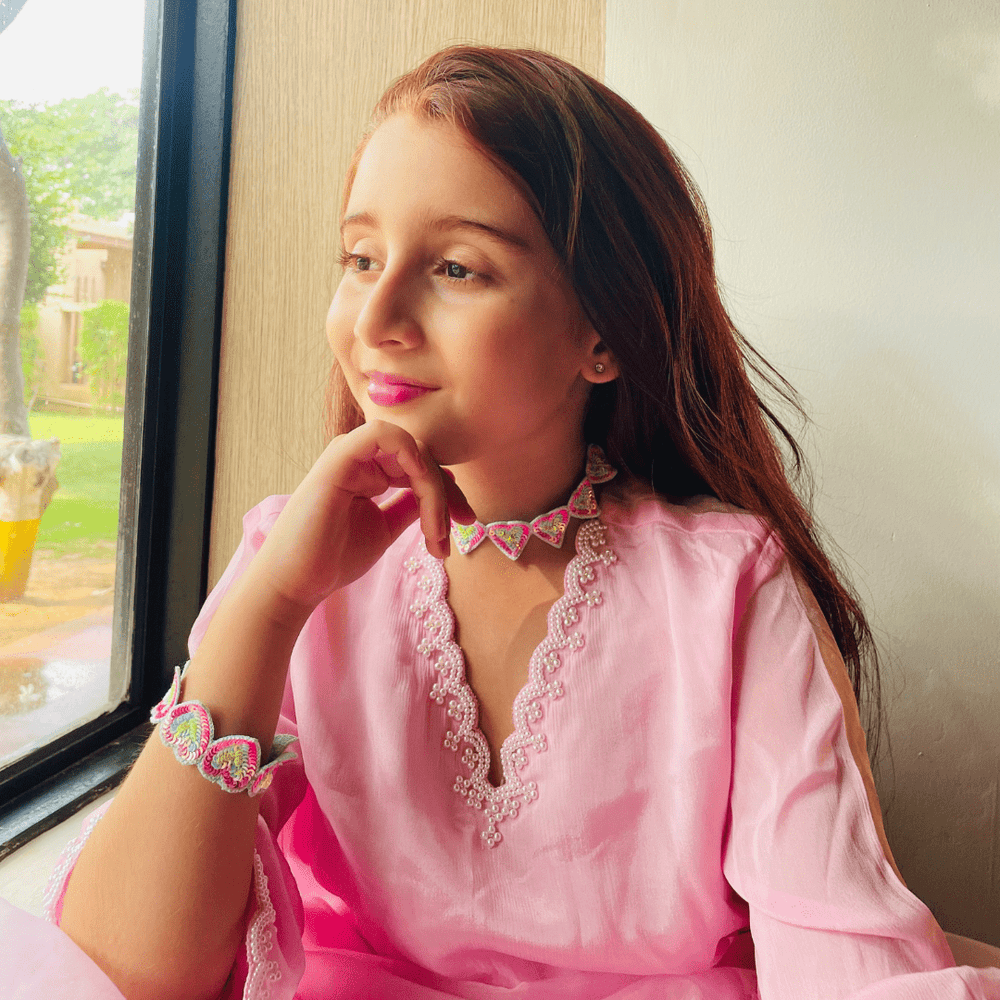 Rainbow heart choker in South Delhi, playful yet elegant accessory for ethnic wear and Diwali celebrations