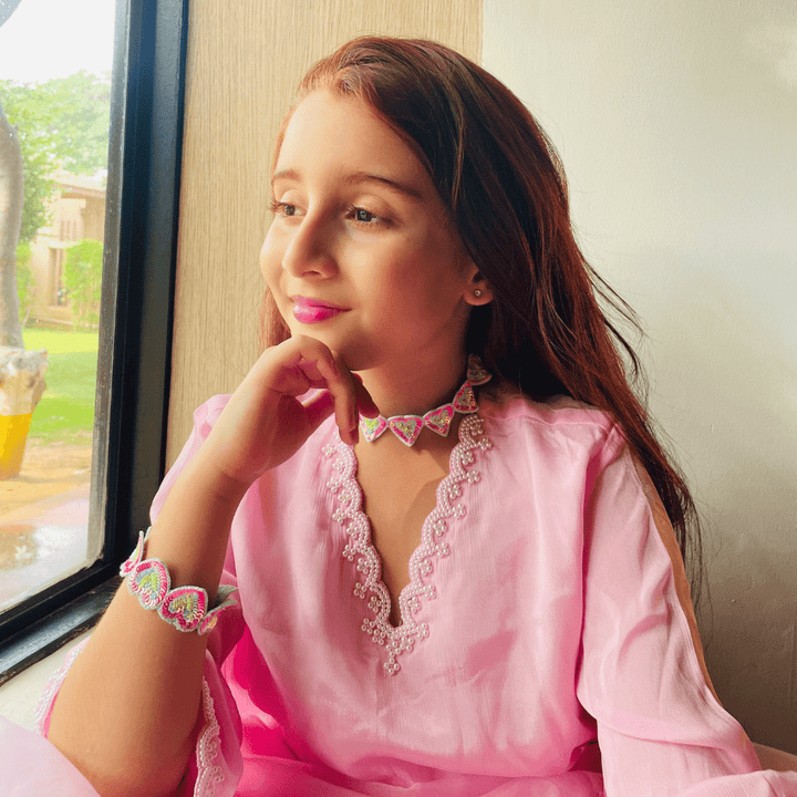 Rainbow heart choker in South Delhi, playful yet elegant accessory for ethnic wear and Diwali celebrations