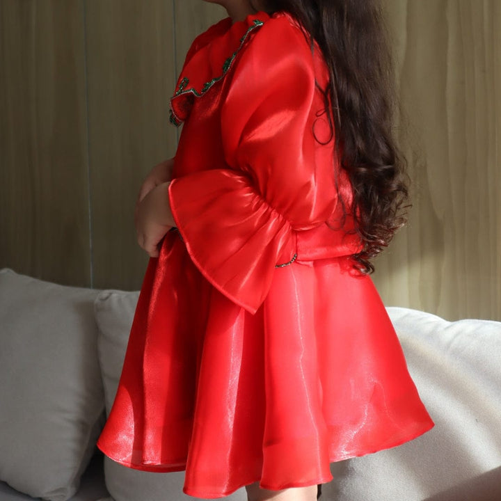 Girls red Christmas embroidered top Qatar luxury kids clothing