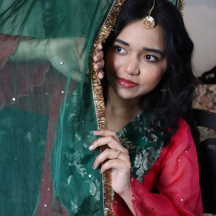 Golden embellished tikka for sharara and salwar styling