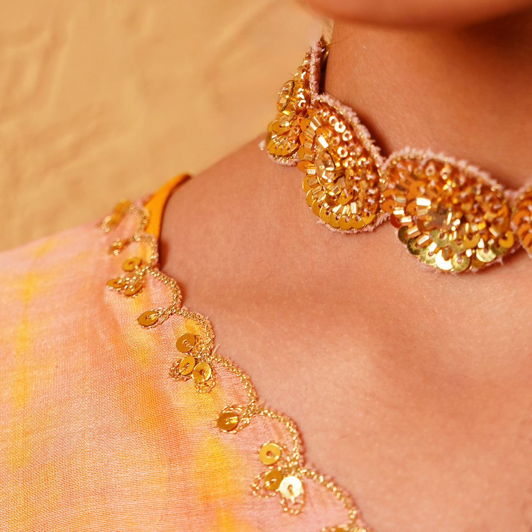 Designer golden choker for kids and teens with artisan sequin work matching ethnic wear in Sydney