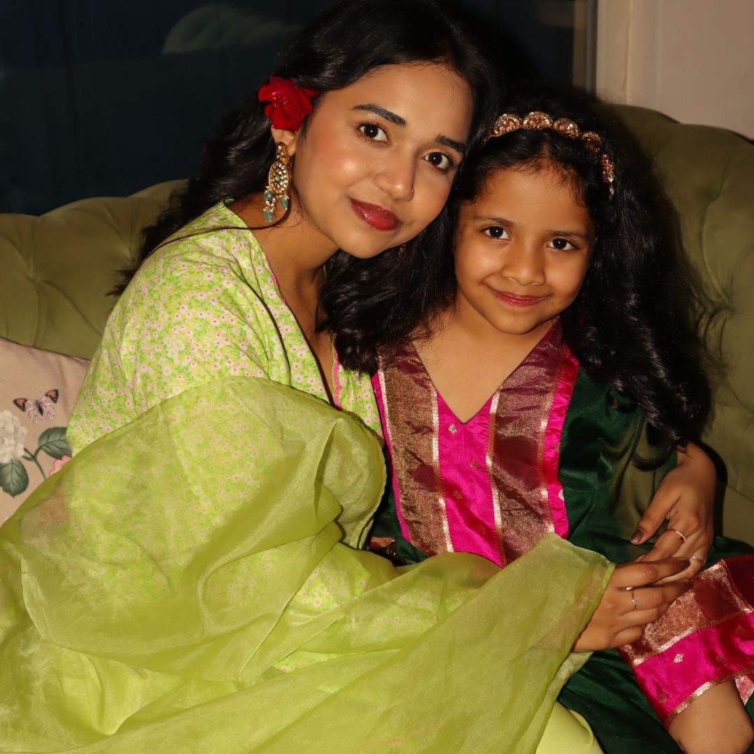 Green pearl scallop farshi salwar set for girls for mother daughter twinning in Mumbai