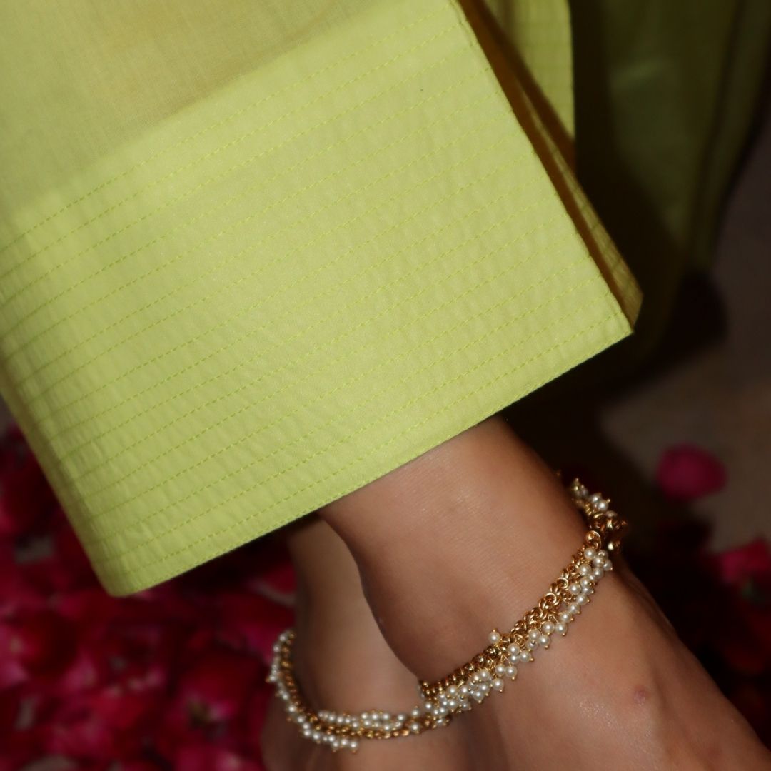 Green pearl scallop sharara style farshi for Diwali in Telangna