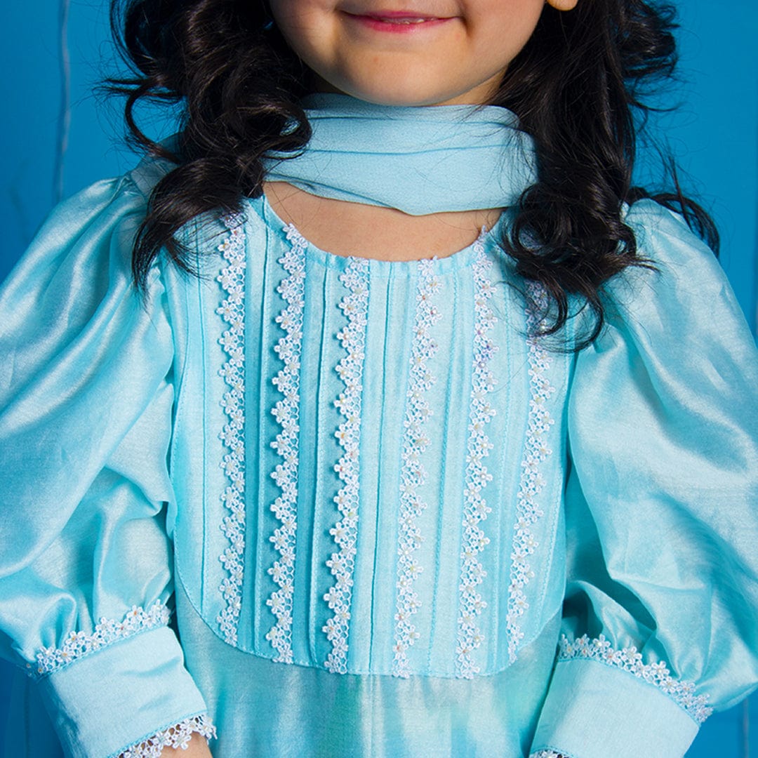 Hand-embellished sky blue salwar suit for girls for haldi in Hyderabad