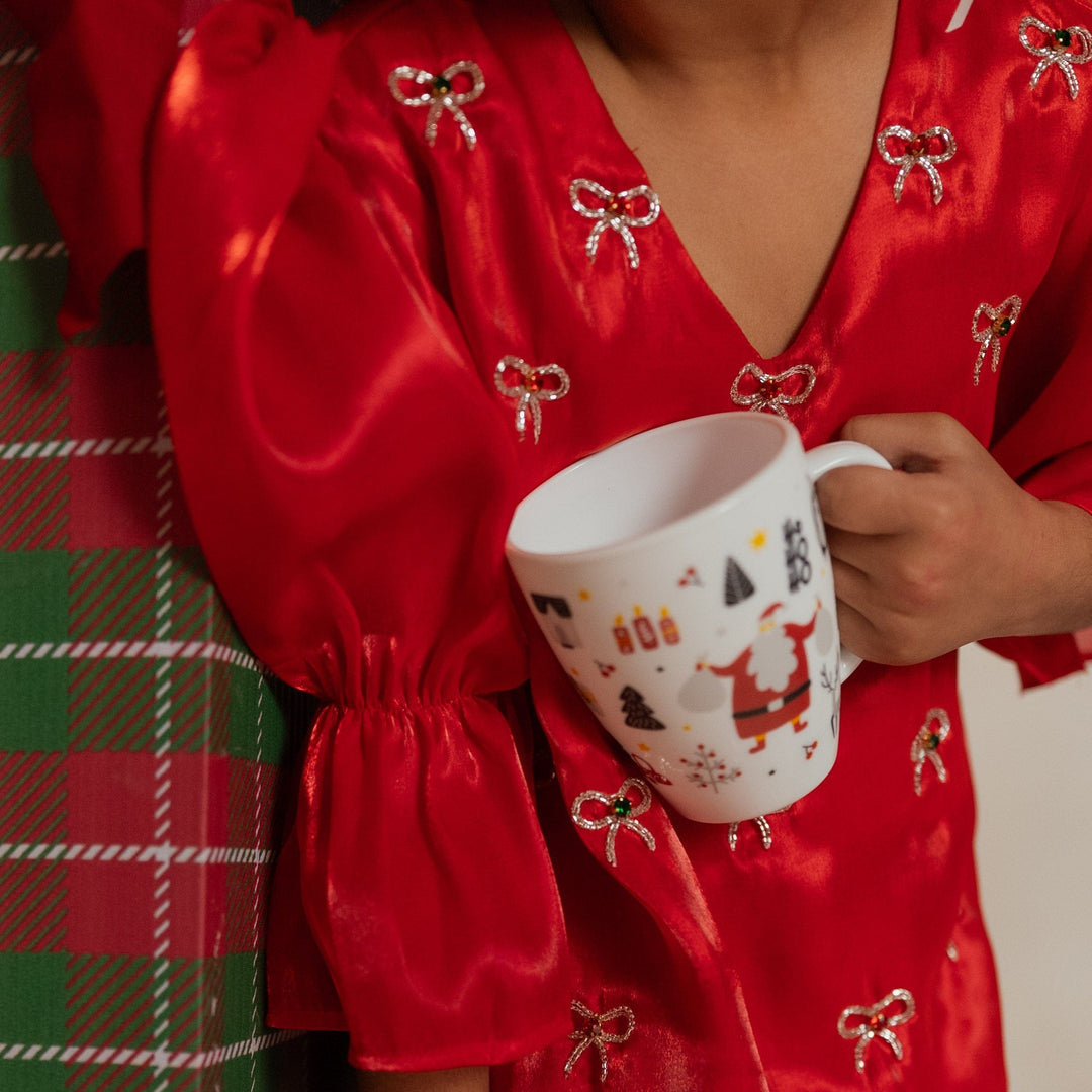 Hand-embroidered red designer tunic for girls for Christmas event in Dubai