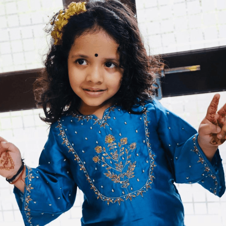 Handcrafted Blue ethnic suit for girls for Indian wedding in UAE