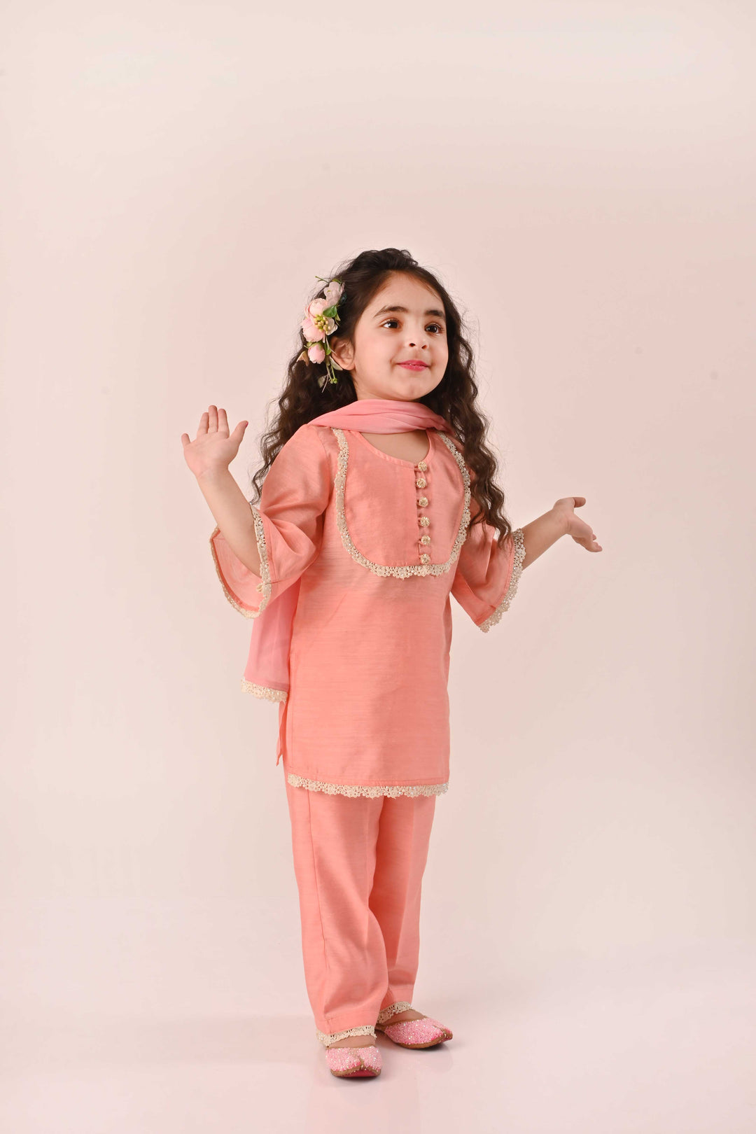 Handcrafted designer peach salwar outfit for girls festive wear Hyderabad India