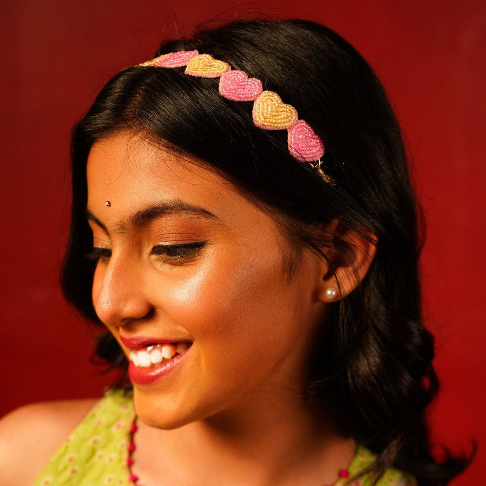 Beaded kidswear headband with golden dori for weddings, Diwali, and Navratri