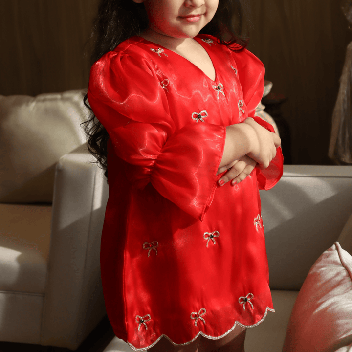 handmade red santa tunic premium girls festive wear gurgaon