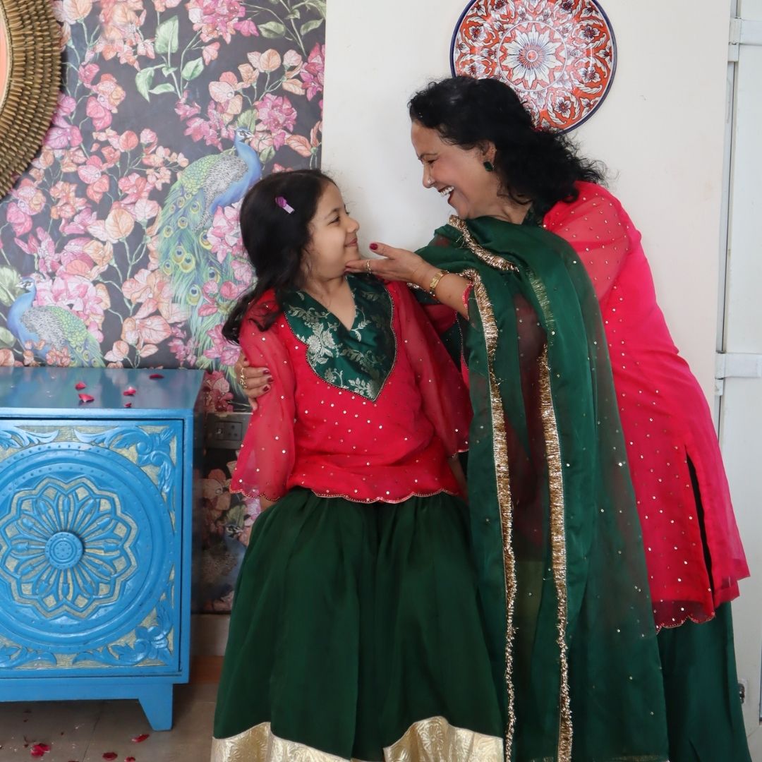 Ahmedabad elegant pink organza green sharara for Eid