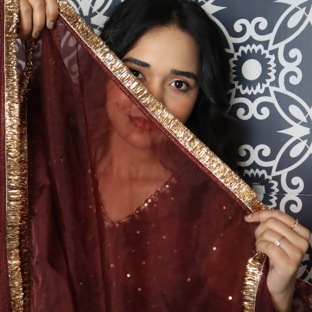 Lightweight summer chocolate wine farshi salwar set