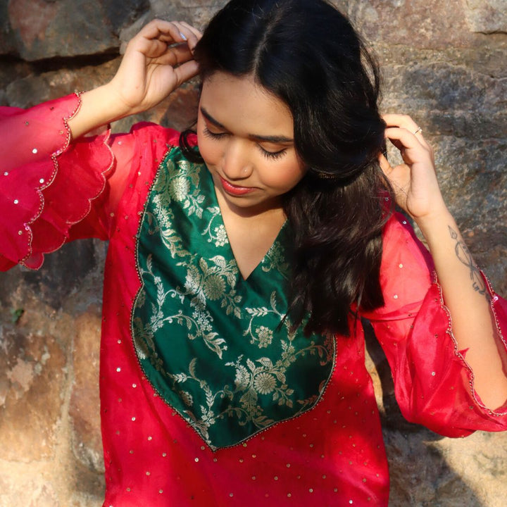 Lightweight summer pink and green sharara outfit