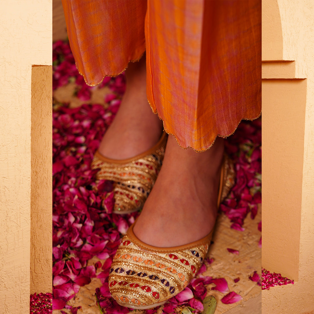 Golden handwork kaftan pants artisan festive Indian ethnic wear for girls UAE Dubai