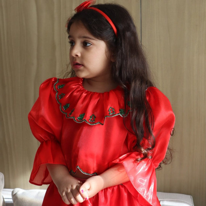 Luxury Christmas outfit girls red embroidered top Delhi