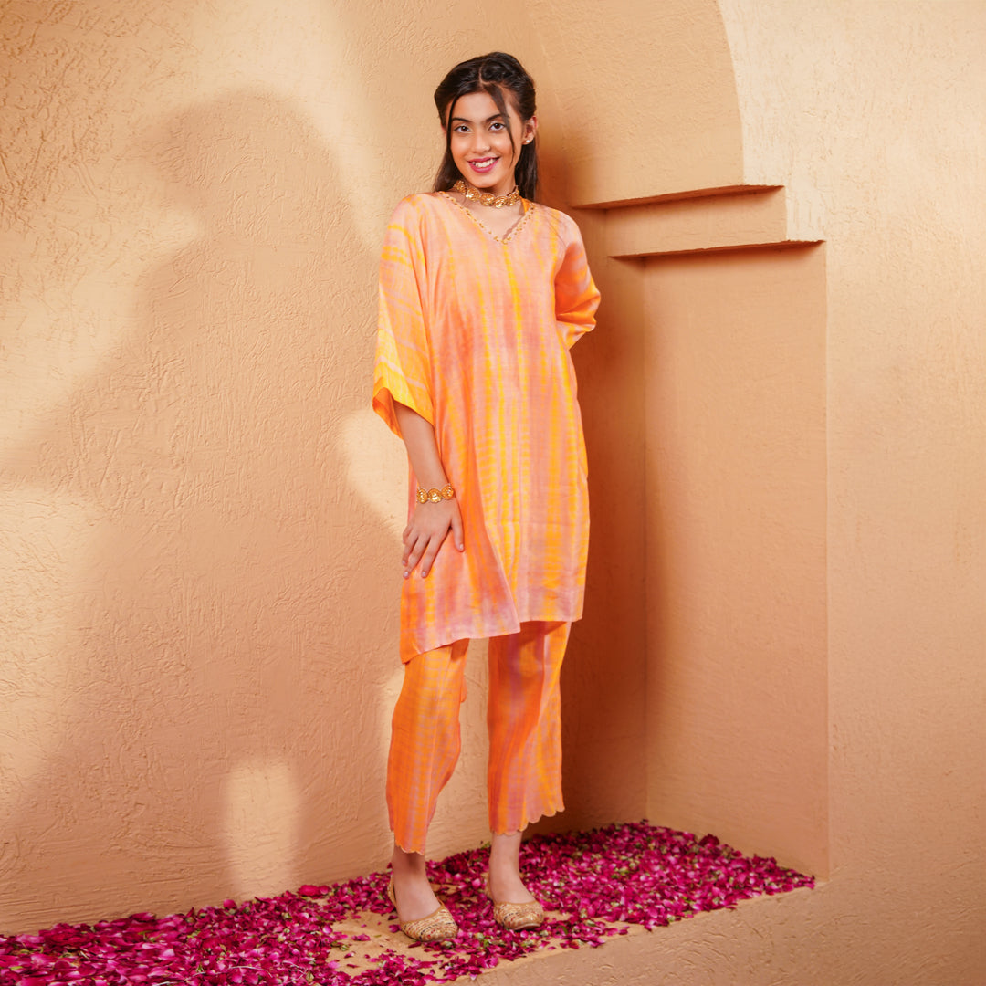 Ethnic kaftan pants handloom Chanderi artisan golden zari festive wear girls Gurgaon