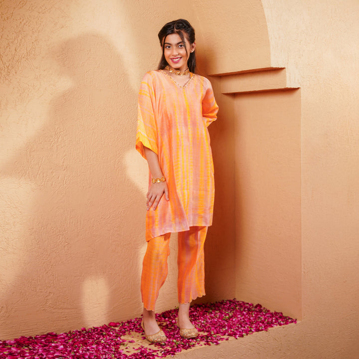 Ethnic kaftan pants handloom Chanderi artisan golden zari festive wear girls Gurgaon