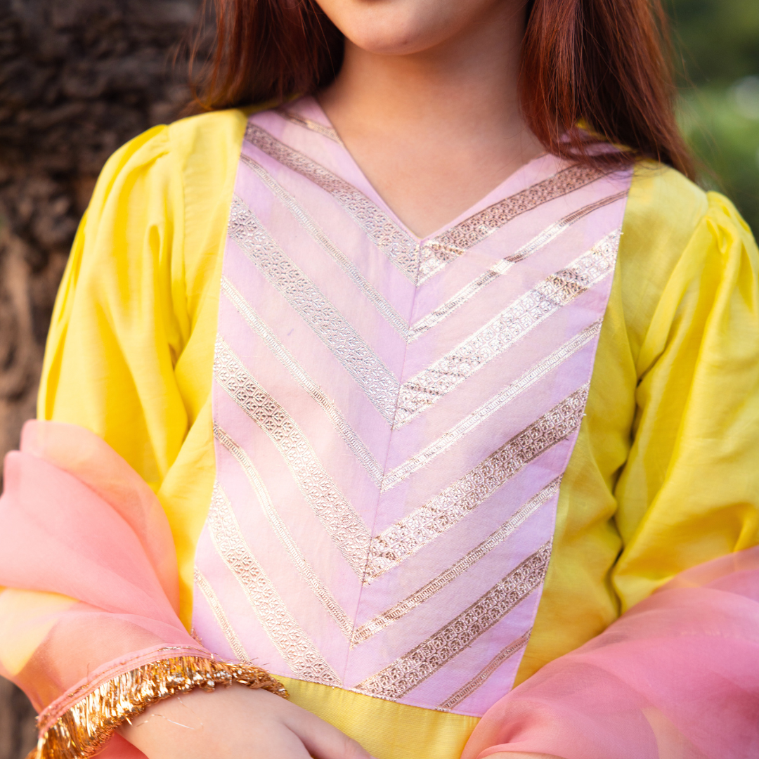 Onam sharara artisan golden work festive handmade ethnic outfit for kids girls Dubai