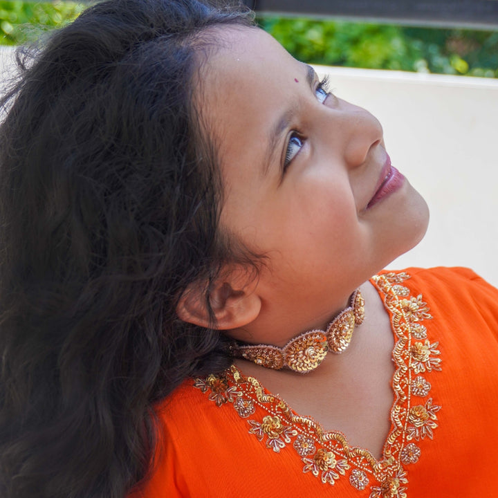 Golden sequin choker necklace for girls artisan made for weddings and festive wear in Melbourne