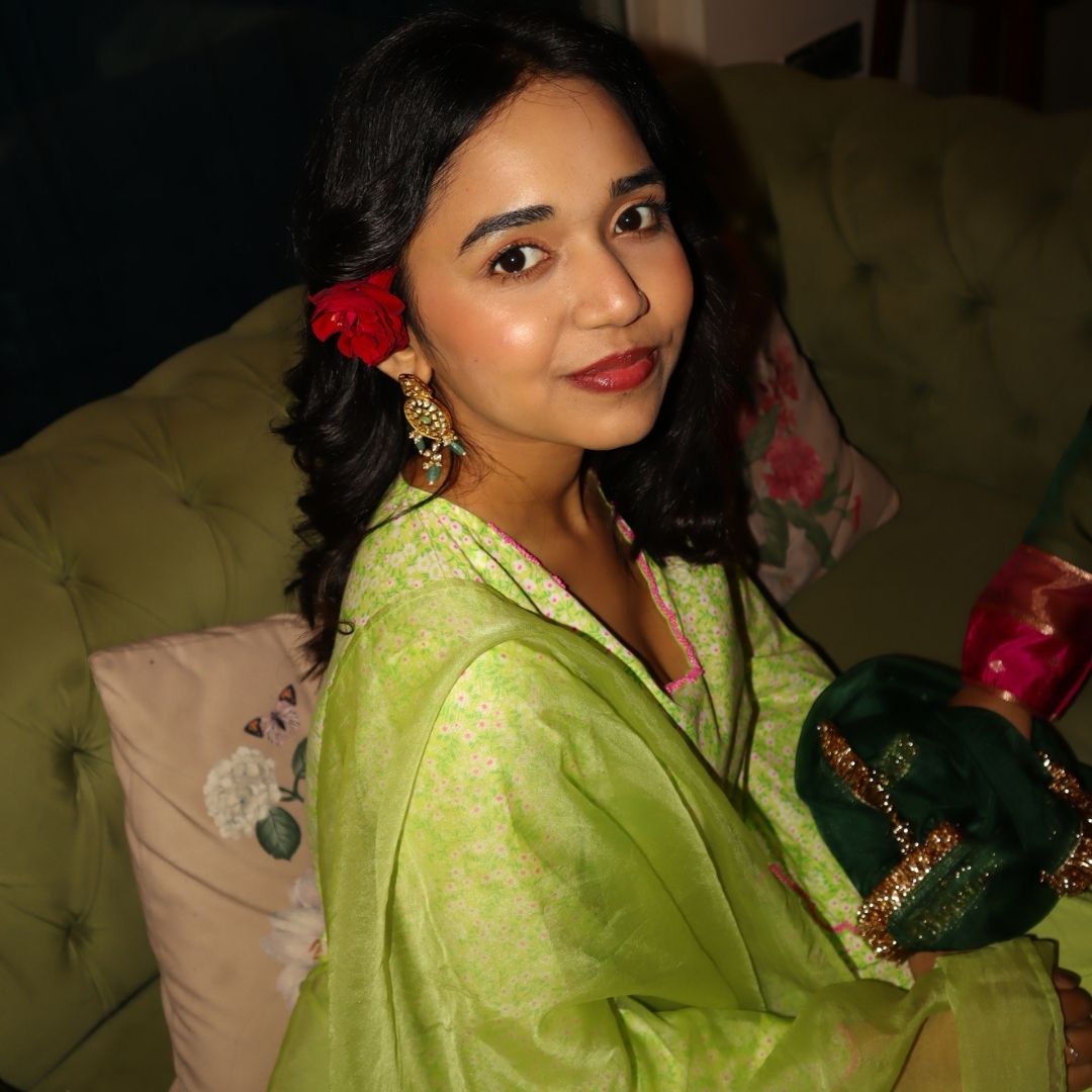 Luxury green farshi salwar set for girls for UAE festive events