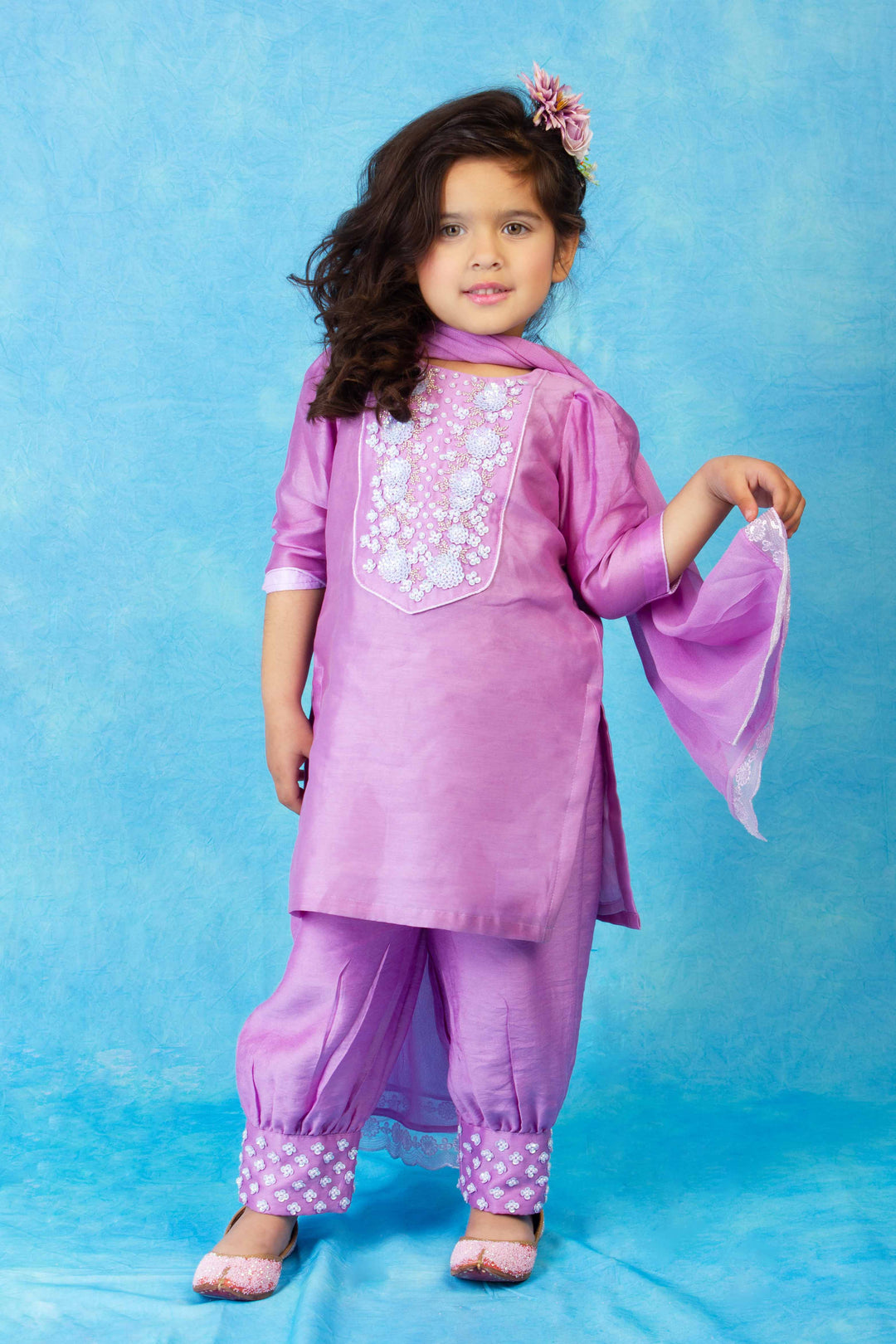Luxury handcrafted lilac salwar suit for girls festive ethnic wear Saudi Arabia Dubai