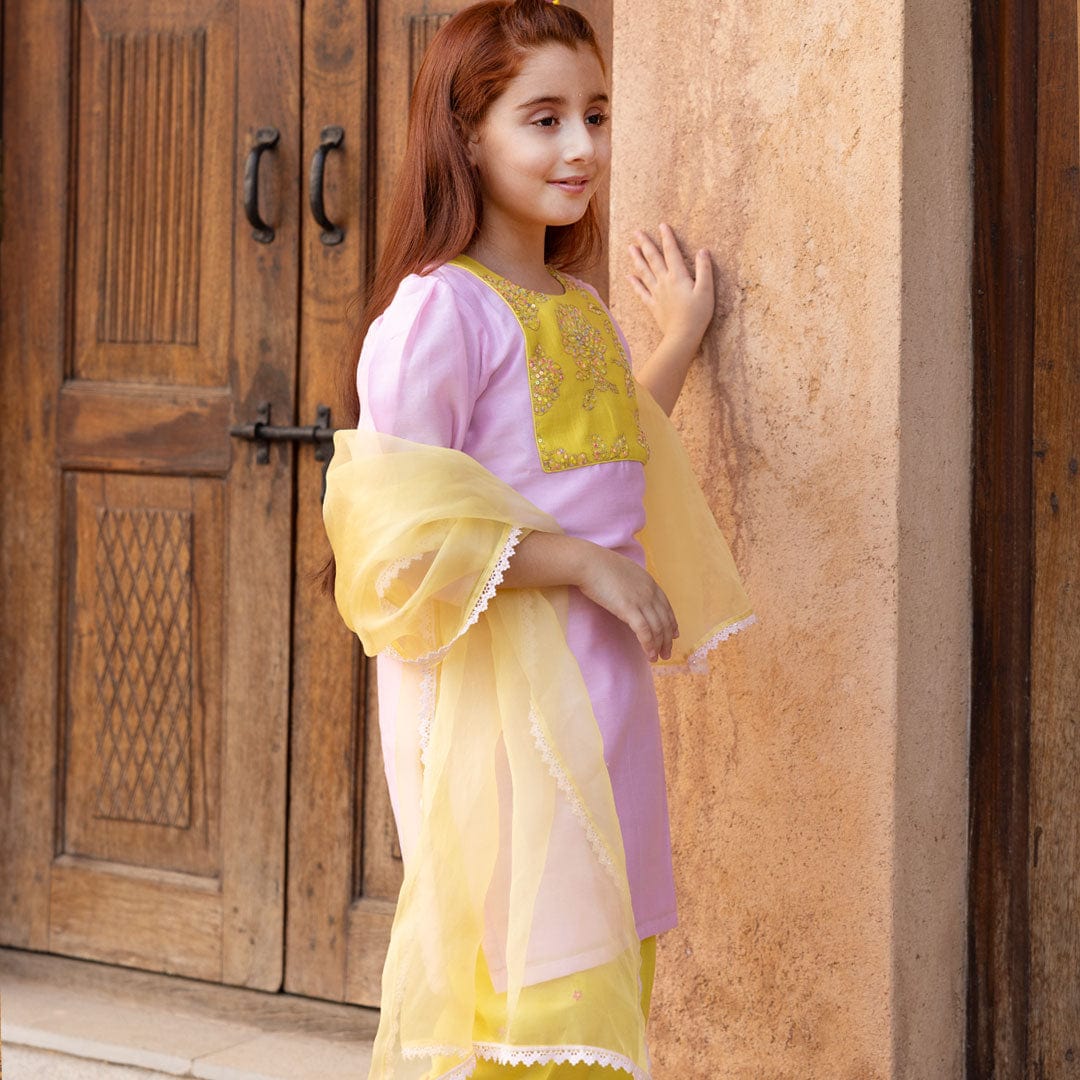 Luxury handcrafted yellow and pink salwar set for girls haldi mehendi fashion Singapore Hyderabad