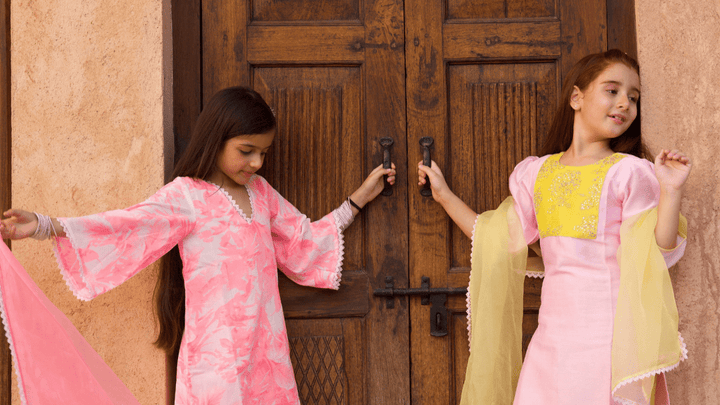 Luxury handcrafted yellow and pink salwar suit festive wedding wear Saudi Arabia Dubai