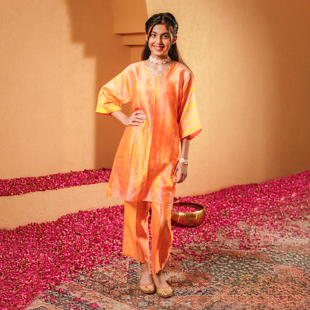 Designer kids kaftan pants handmade Chanderi fabric luxury festive wear in Dubai