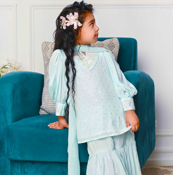 Luxury kids sky blue sharara dress elegant wedding outfit Gurgaon Dubai