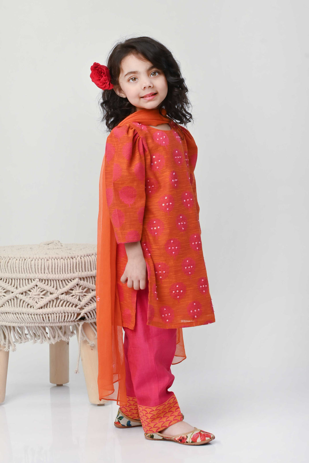 Luxury kidswear orange salwar suit for girls for Eid festival in UAE