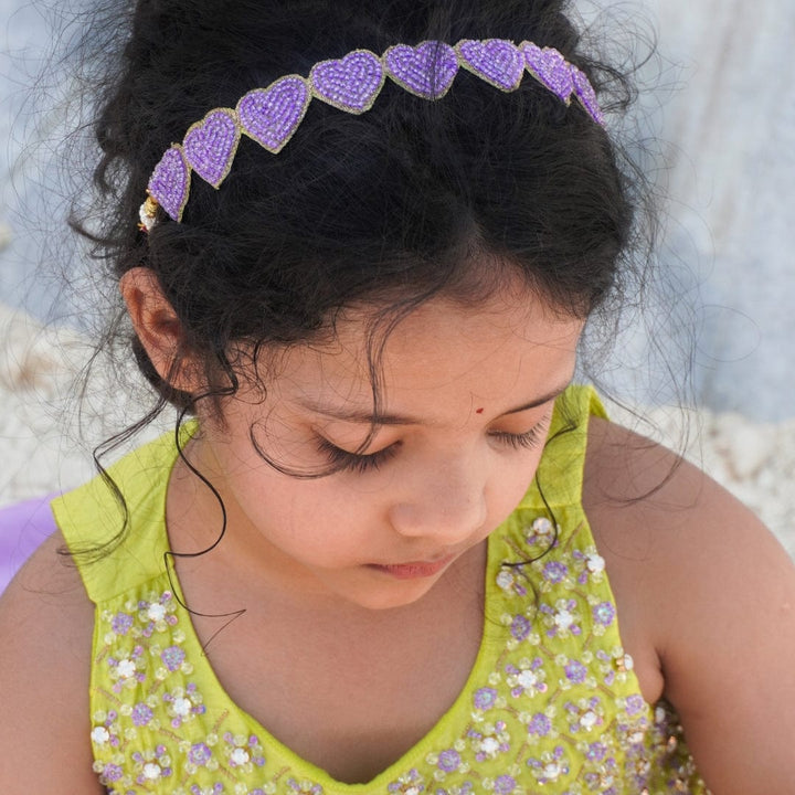 Traditional festive hair accessory for girls with lilac stones to match ethnic wear