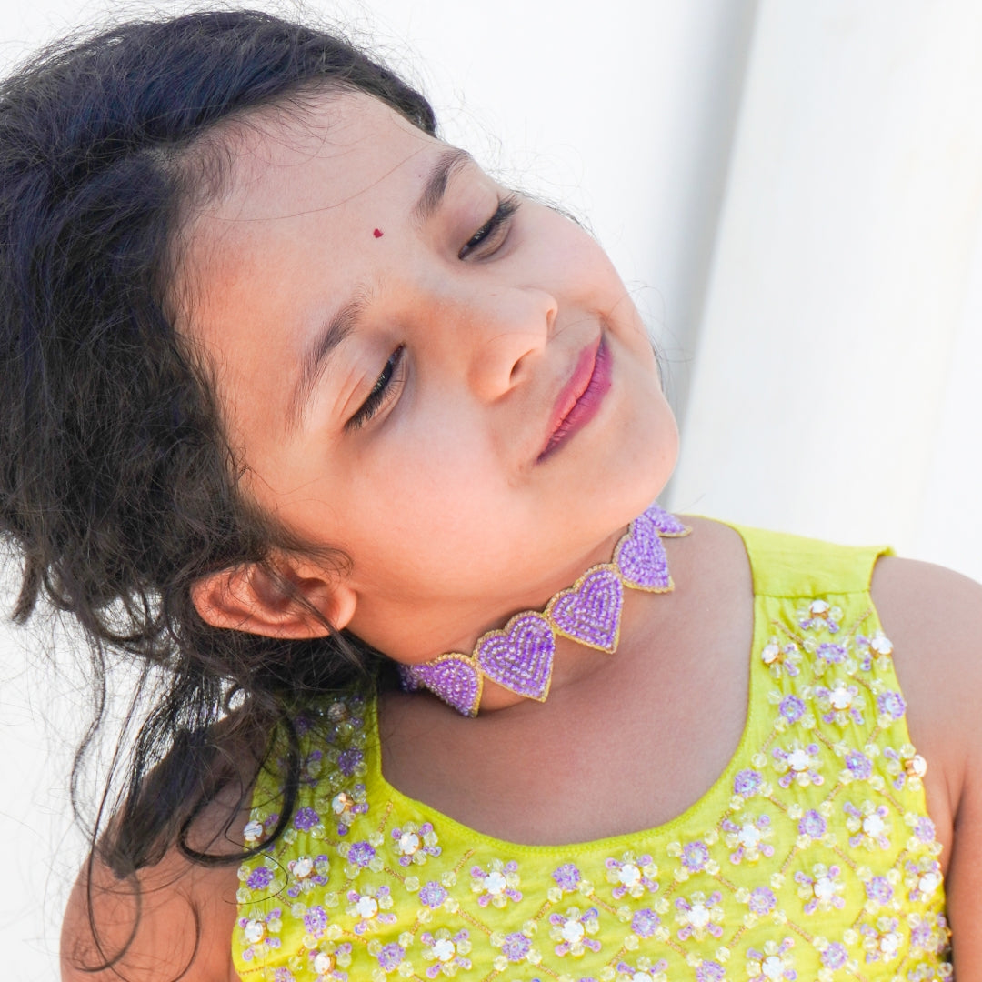Designer lilac heart necklace choker for kids festive ethnic outfits weddings and parties