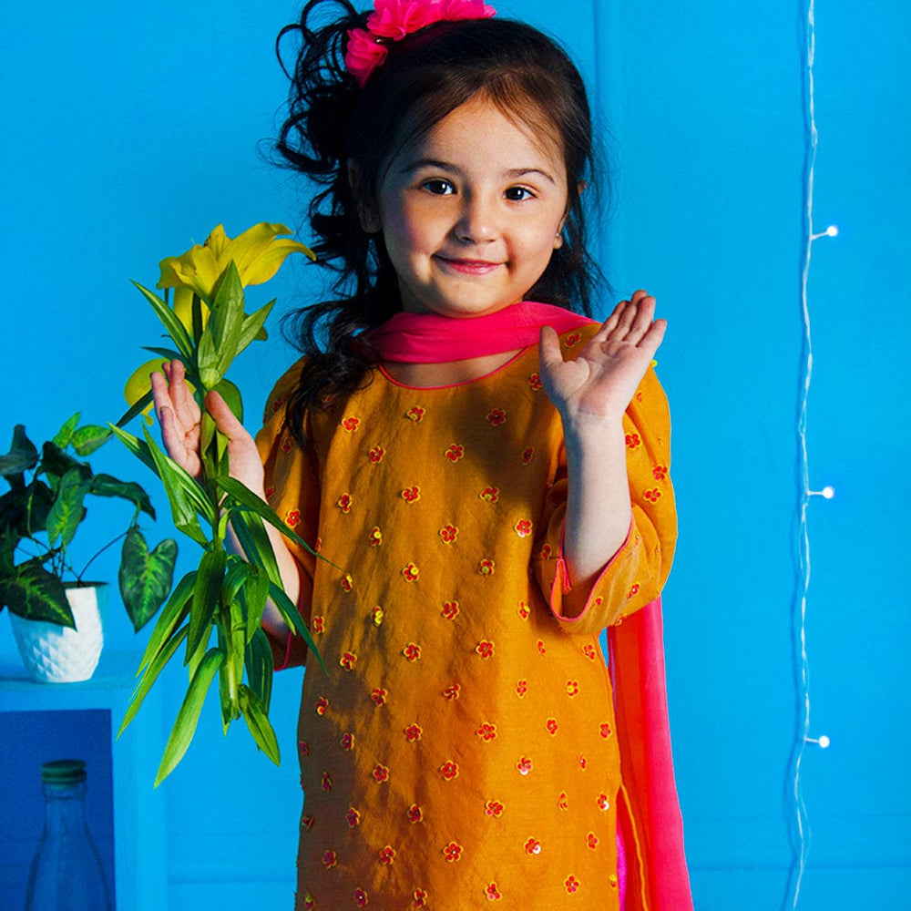 Luxury orange and fuschia pink suit salwar for girls for Gurgaon weddings