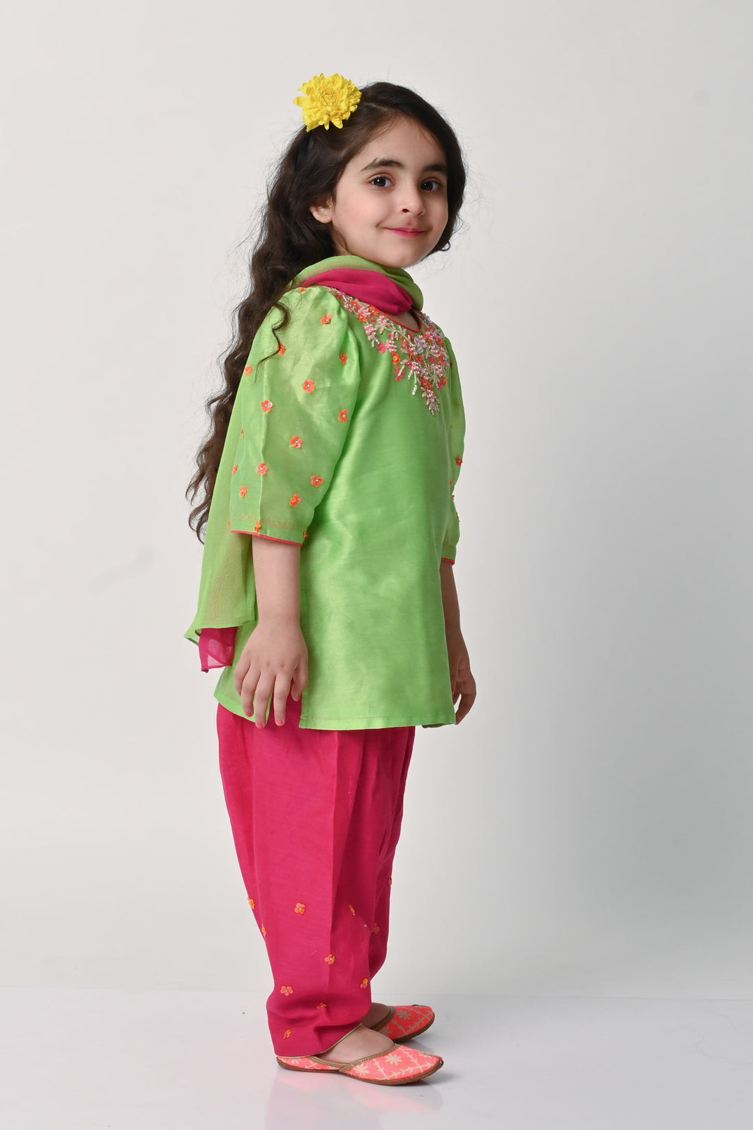 Luxury parrot green and fuchsia pink ethnic salwar suit for girls Saudi Arabia US