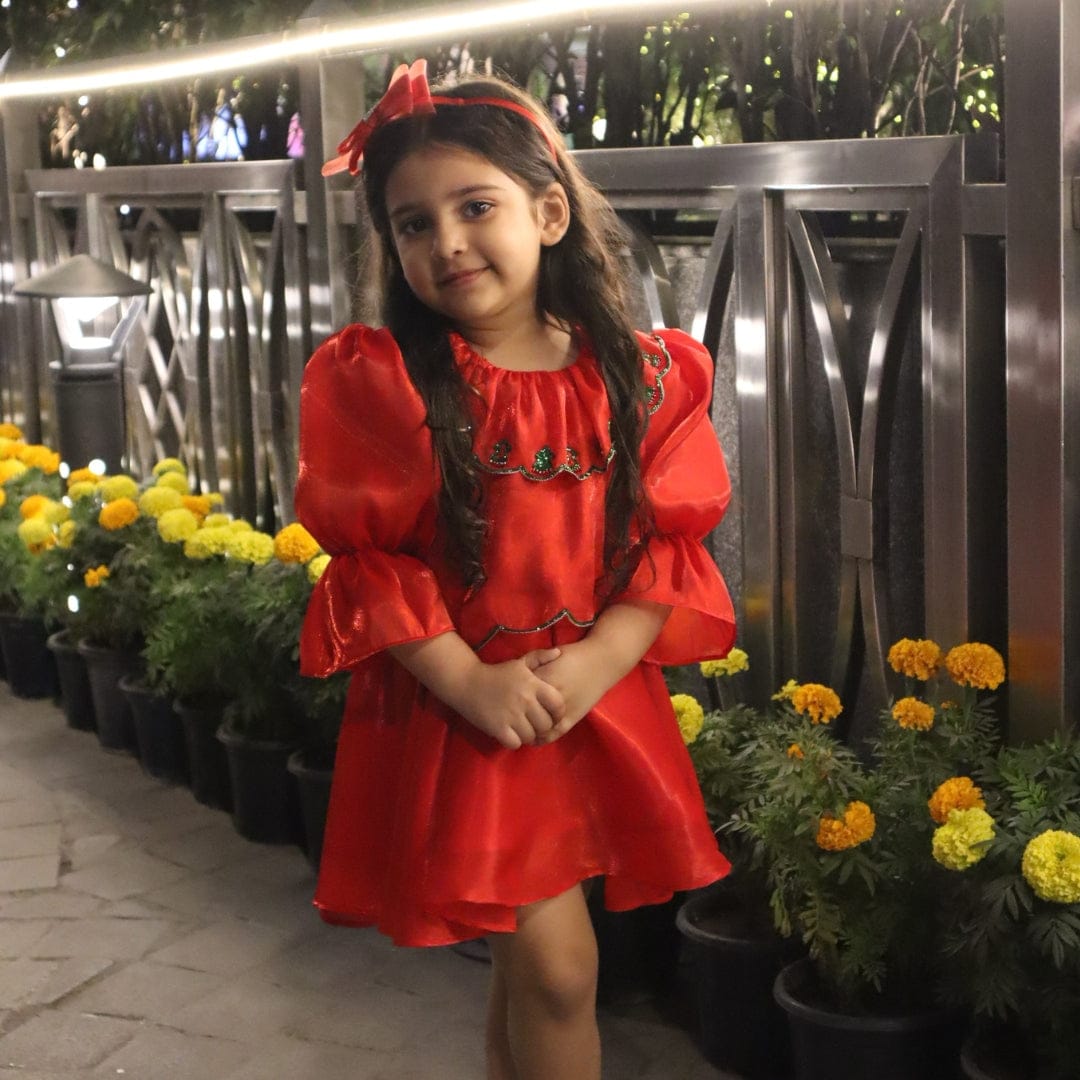 Luxury red embroidered top for girls Christmas UAE kids clothing