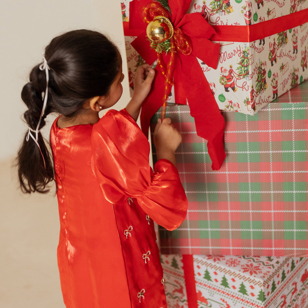 Luxury red ethnic tunic for girls for Christmas party in Dubai