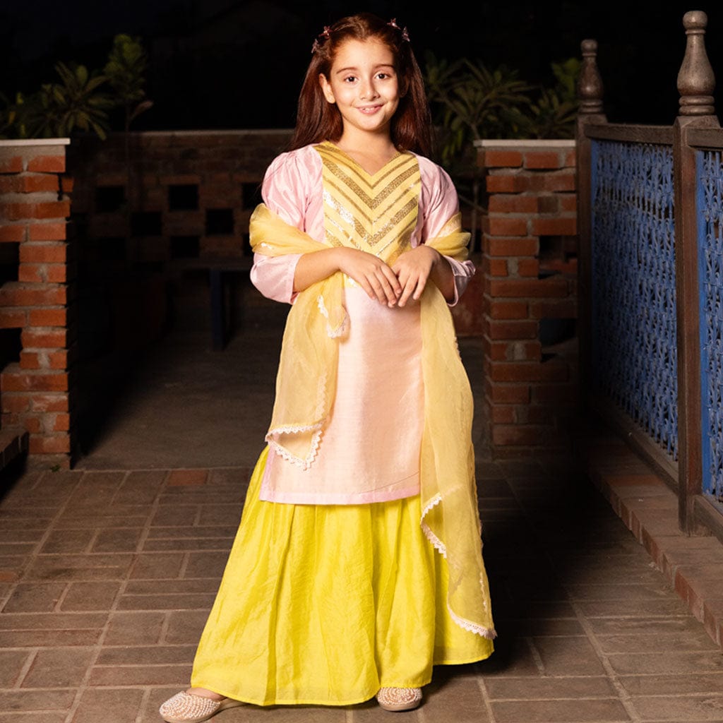 Luxury yellow sharara set – premium kids ethnic wear for parties and receptions in Mumbai