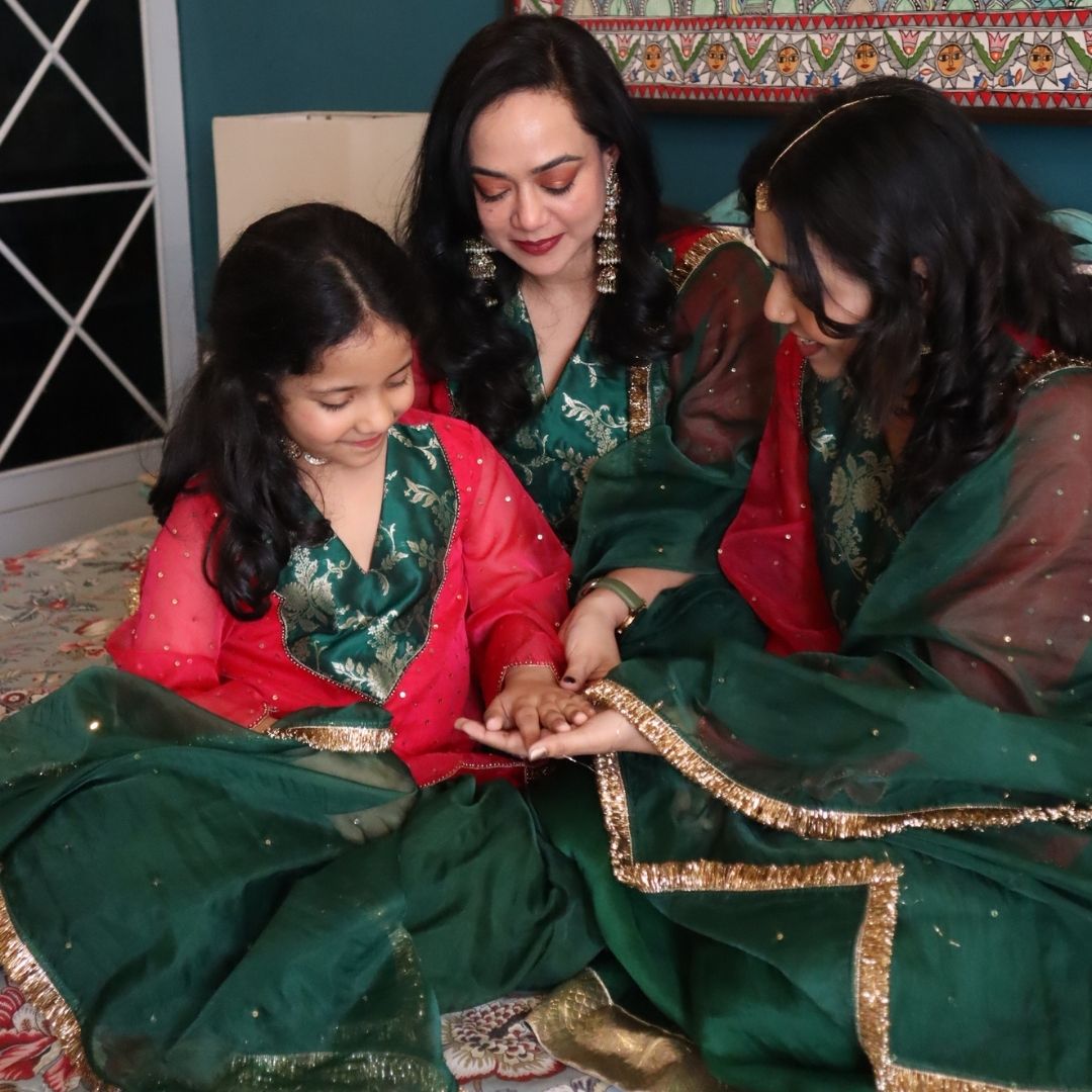 Navratri garba night pink and green sharara look