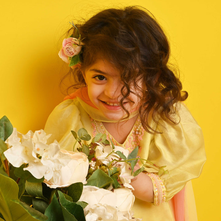 Elegant pastel yellow ethnic wear for girls for haldi and sangeet in Singapore